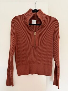 Varley Ribbed Half-Zip Sweater in Rust Copper